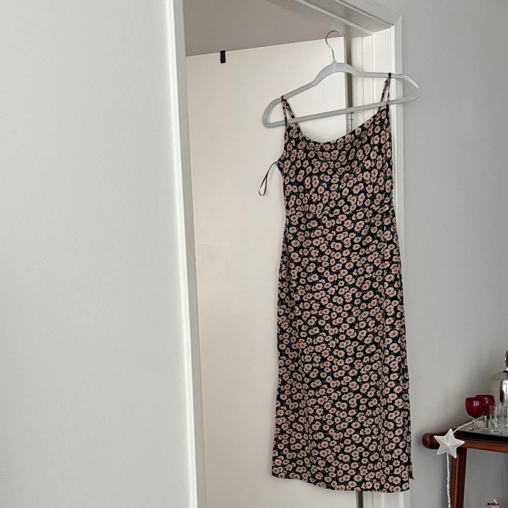 Nasty Gal Black Slip Midi Dress with Pink Floral Print